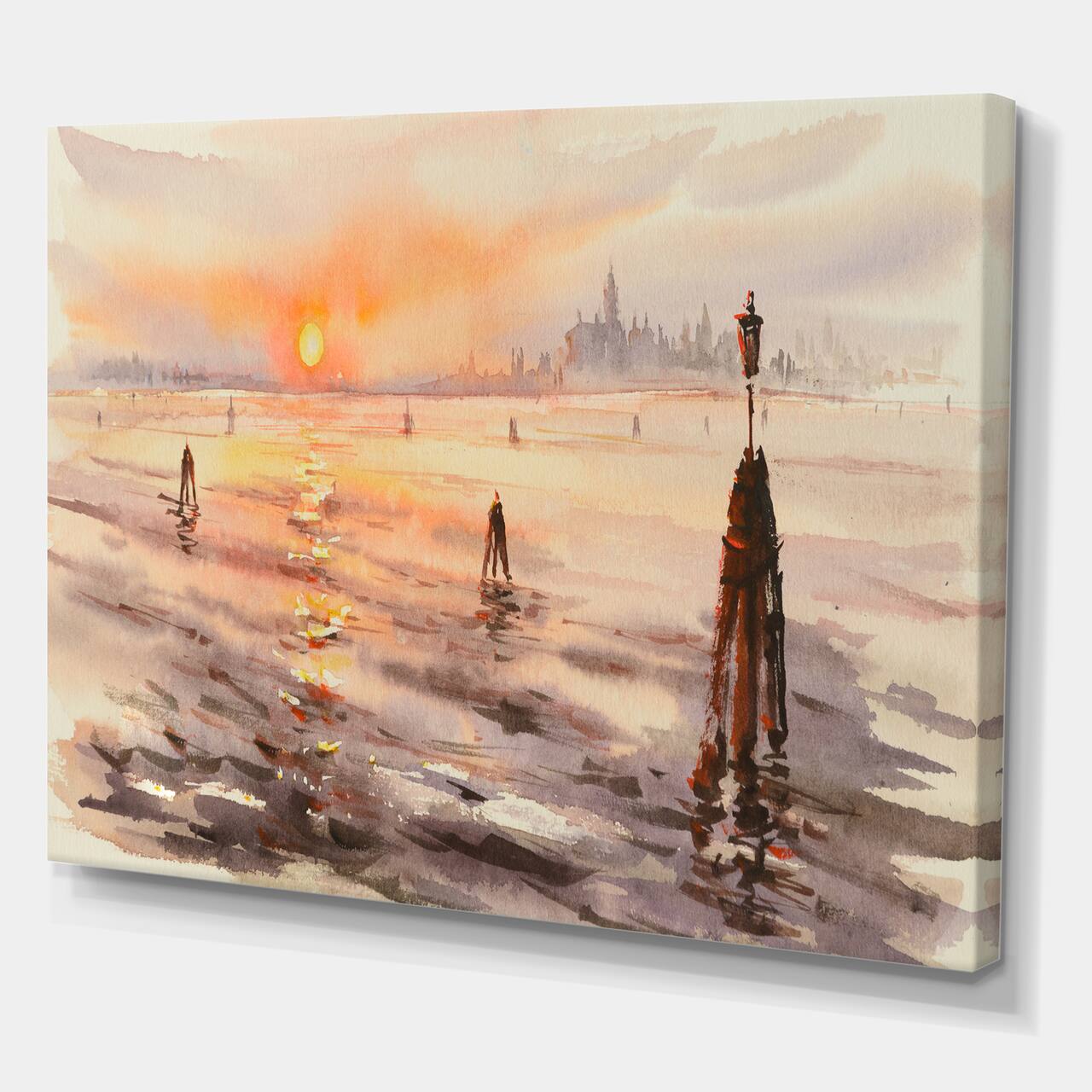 Designart - Panorama of Venice Laguna At Sunset - Nautical & Coastal Canvas Wall Art Print